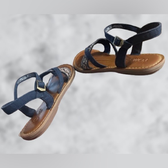 Tom’s navy Lexie canvas embroidered flat sandals, sz 6 1/2 - Picture 3 of 6